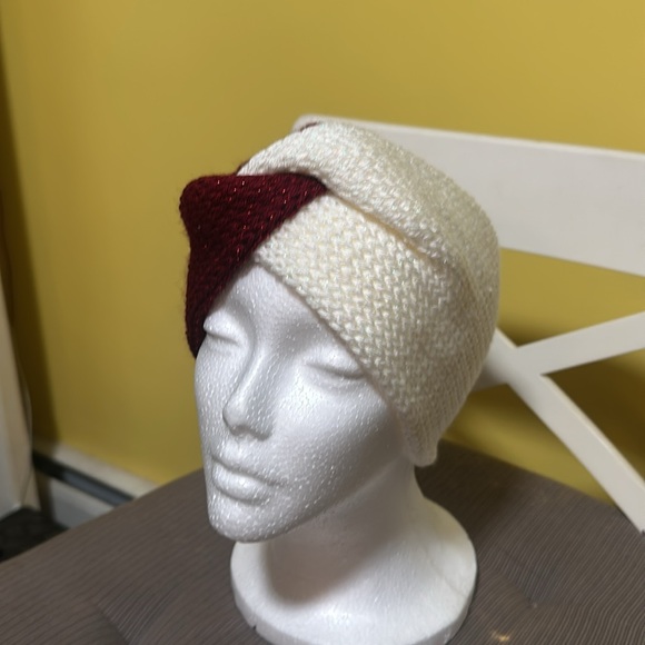 Red and white sparkle ear warmers hand knitted - Picture 2 of 3